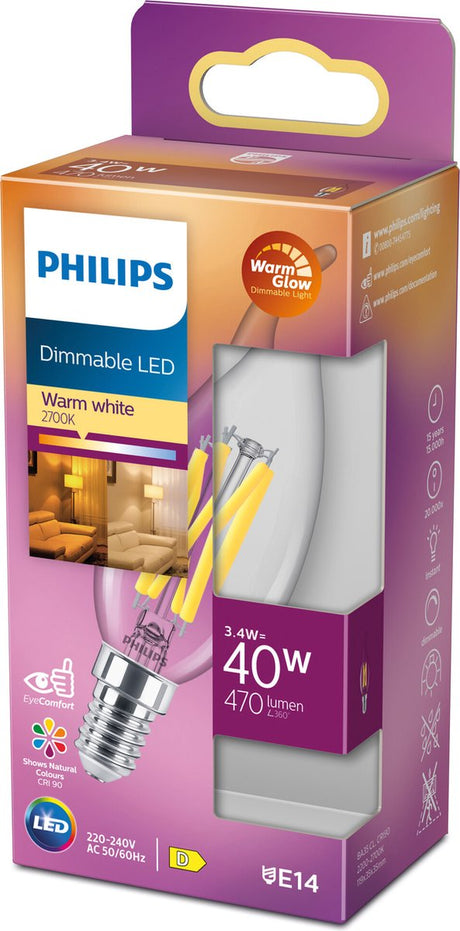 Philips led kaars transparant - 40 w - e14 - dimbaar warmwit licht