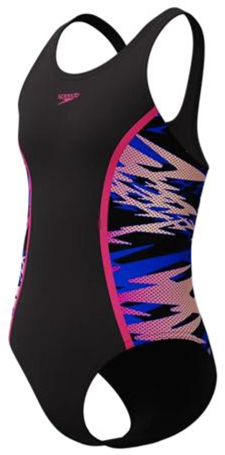 Speedo hyperboom splejs muscleback piger sportsbadedragt - falme-resistent badedragt piger - klor-resistent badedragt piger - sports badedragt piger med muskelryg ryg - sort pink - 140