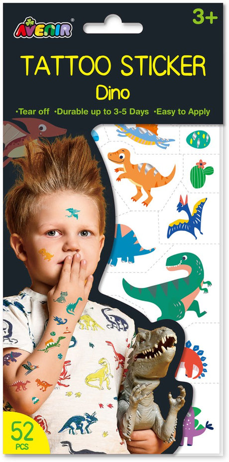 Avenir tatovering klistermærker - dinosaur - 52 stykker - holder 3 til 5 dage - 3 år