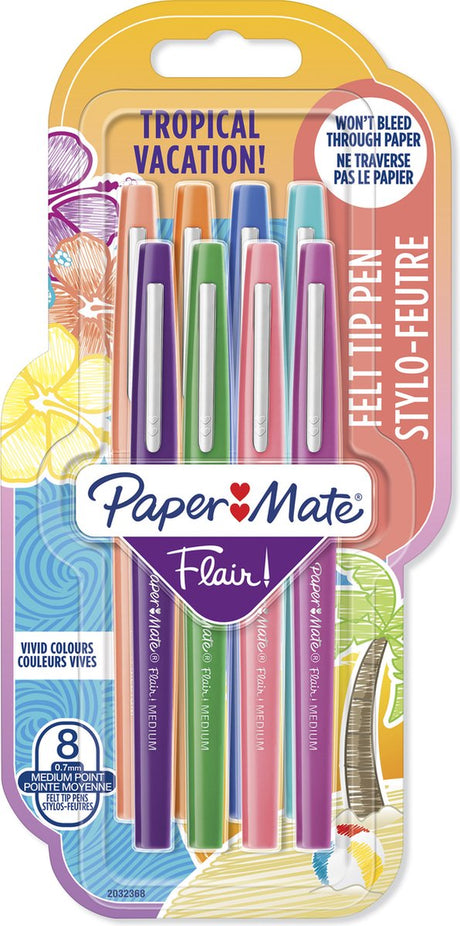 Paper mate flair tuschpenne | mellempunkt (0,7 mm) | forskellige tropiske feriefarver | 8 stk