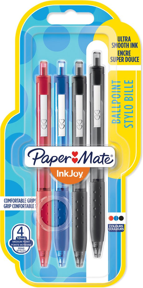 Paper mate inkjoy 300rt kuglepenne med trykknap | mellempunkt (1,0 mm) | sort, blå og rød | 4 stk