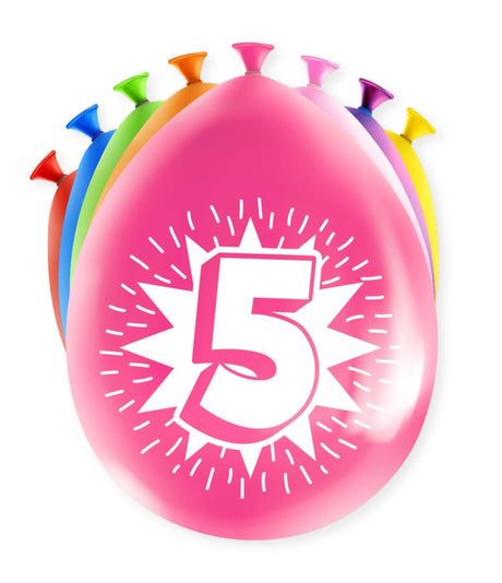 Paperdreams happy party ballonnen - 5 jaar - pak a 8 stuks latex