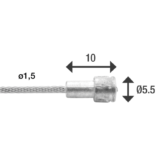 Elvedes bremse inderkabel 2.000 mm 1×19 gevind rustfrit stål ø1,5 mm med V-nippel ø5,5 × 10