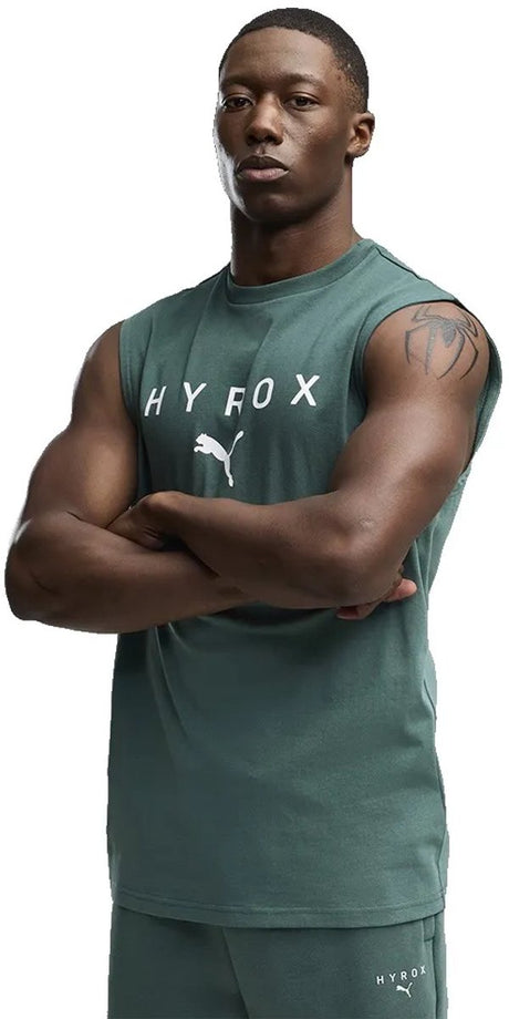 Puma x hyrox cutoff ærmeløs t-shirt grøn s mand