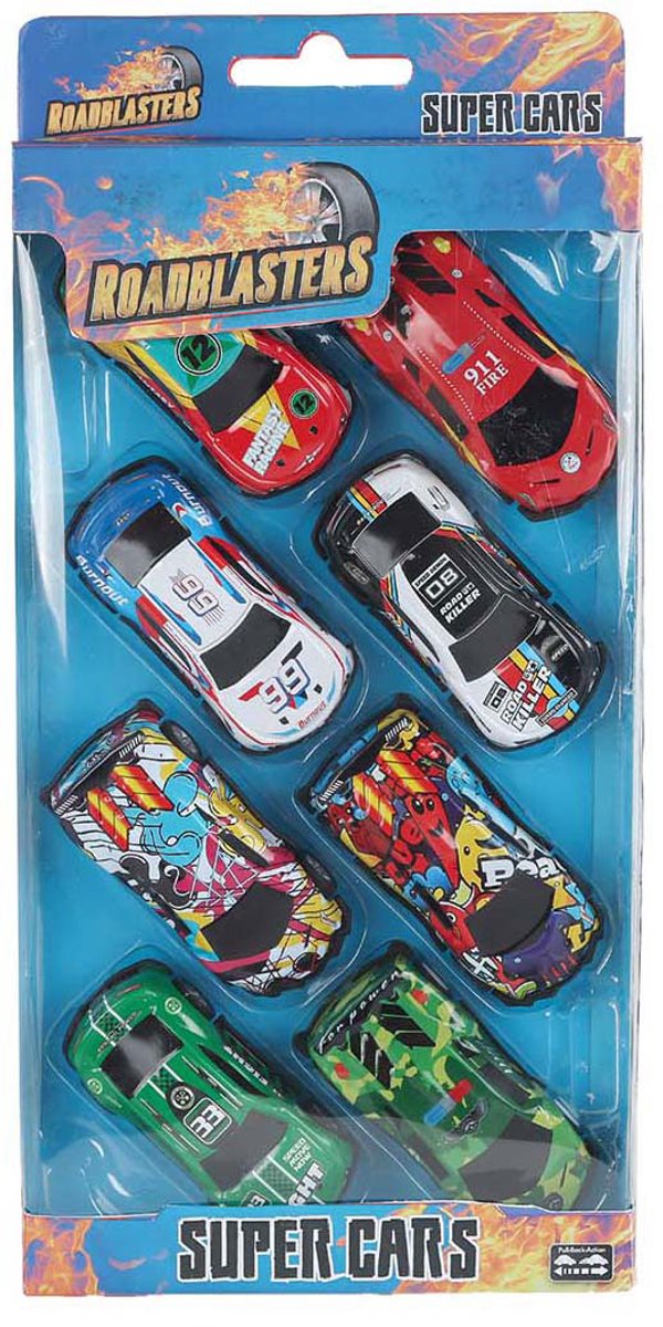 Van manen veenendaal bv roadblasters biler die cast pull back 7,5cm, 8stk.