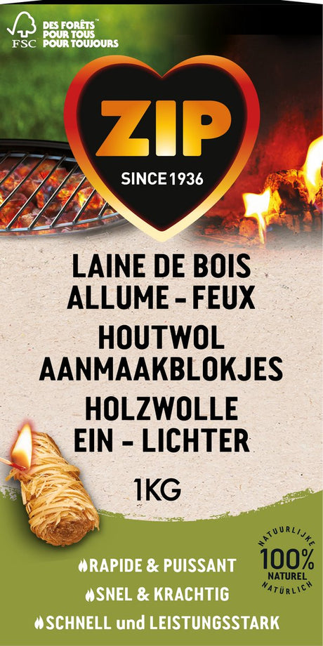 Lynlås ildstarter 1 kilo - pejs BBQ ildstarter - naturlig og lugtfri - træuld - 1 pose (+ - 85 stk.)