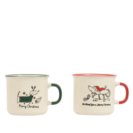 Decoris kerst mok tekkel porselein 260ml 11.3x8.9x 8cm 2 assorti
