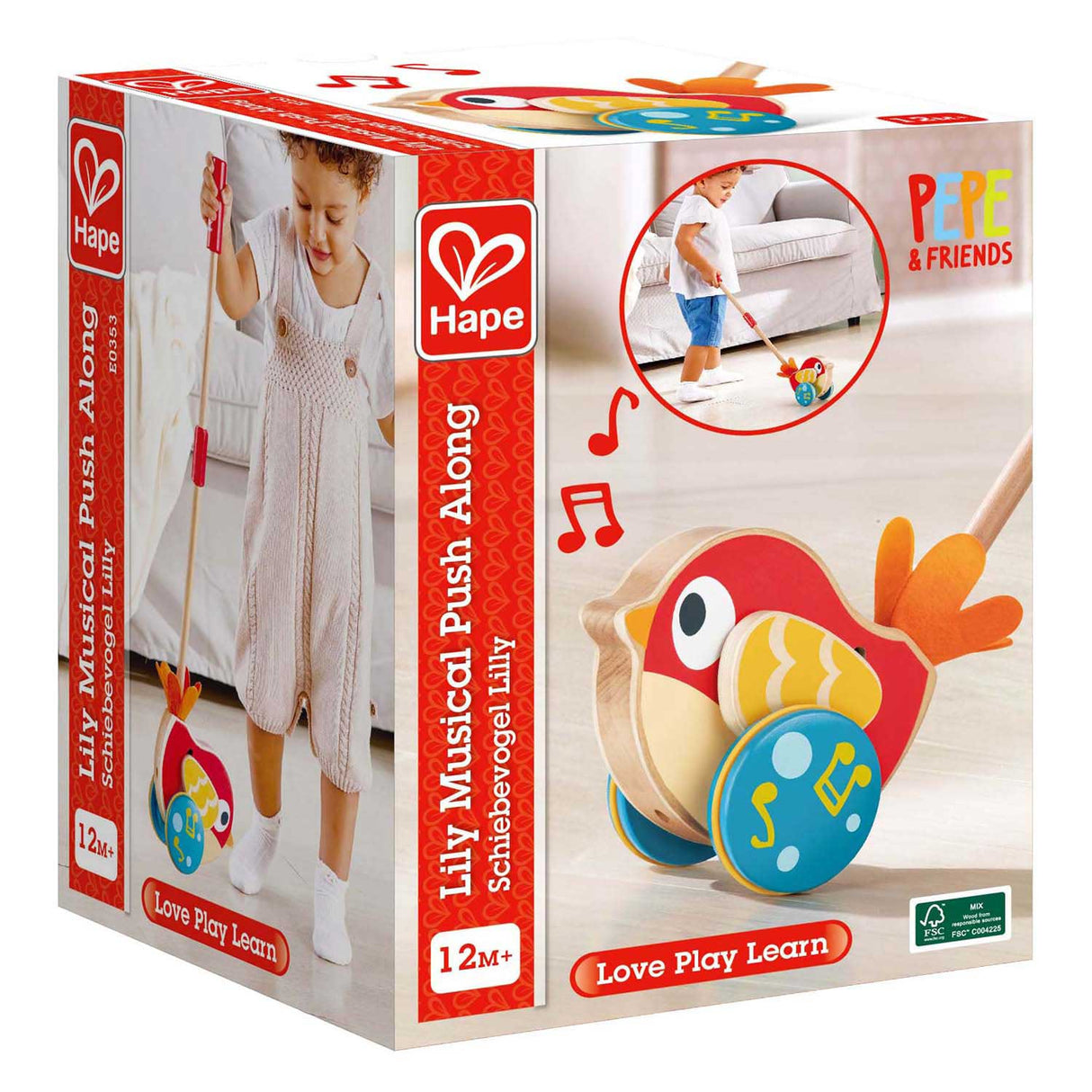 Hape lilly bird træ push stick med lyd