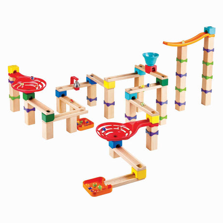 Hape marmor bane træ - 128 dele træ marmor bane med spiraler, klokke og 40 kugler, fra 3 år