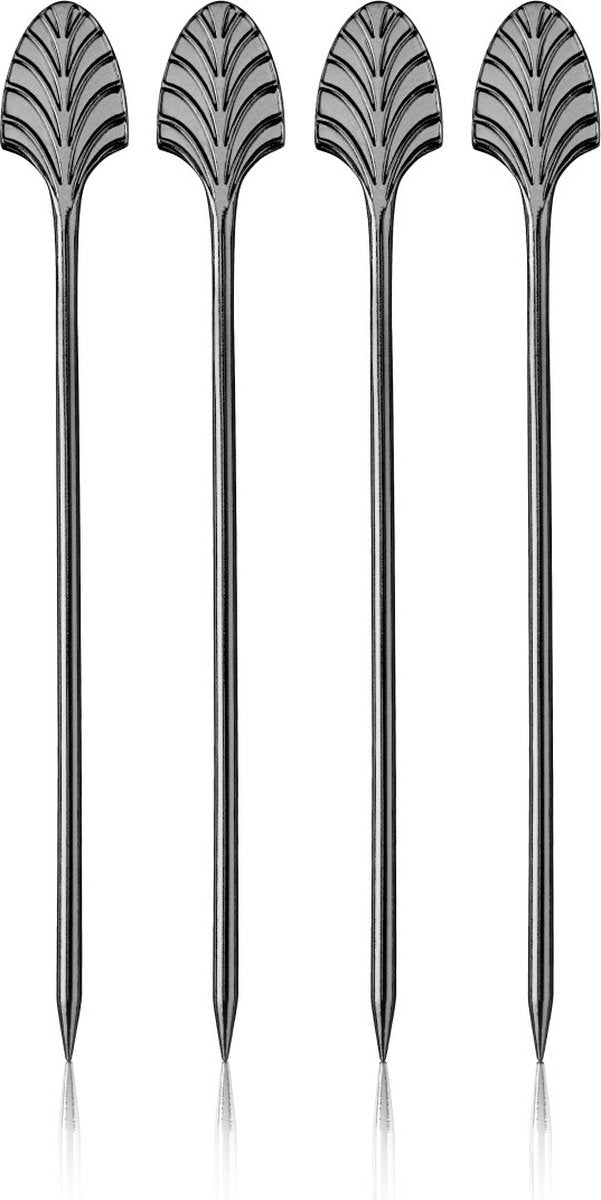 Viski art deco cocktailpinde - rustfrit stål - gunmetal - 4 stk