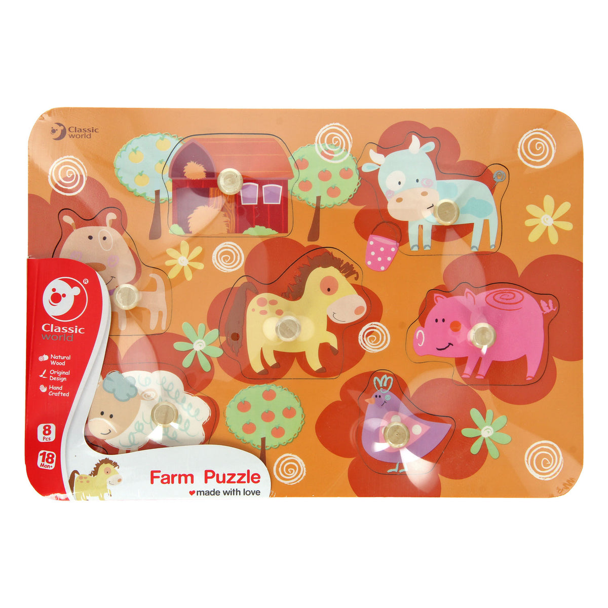 Klassisk World Wooden Stud Puzzle Farm