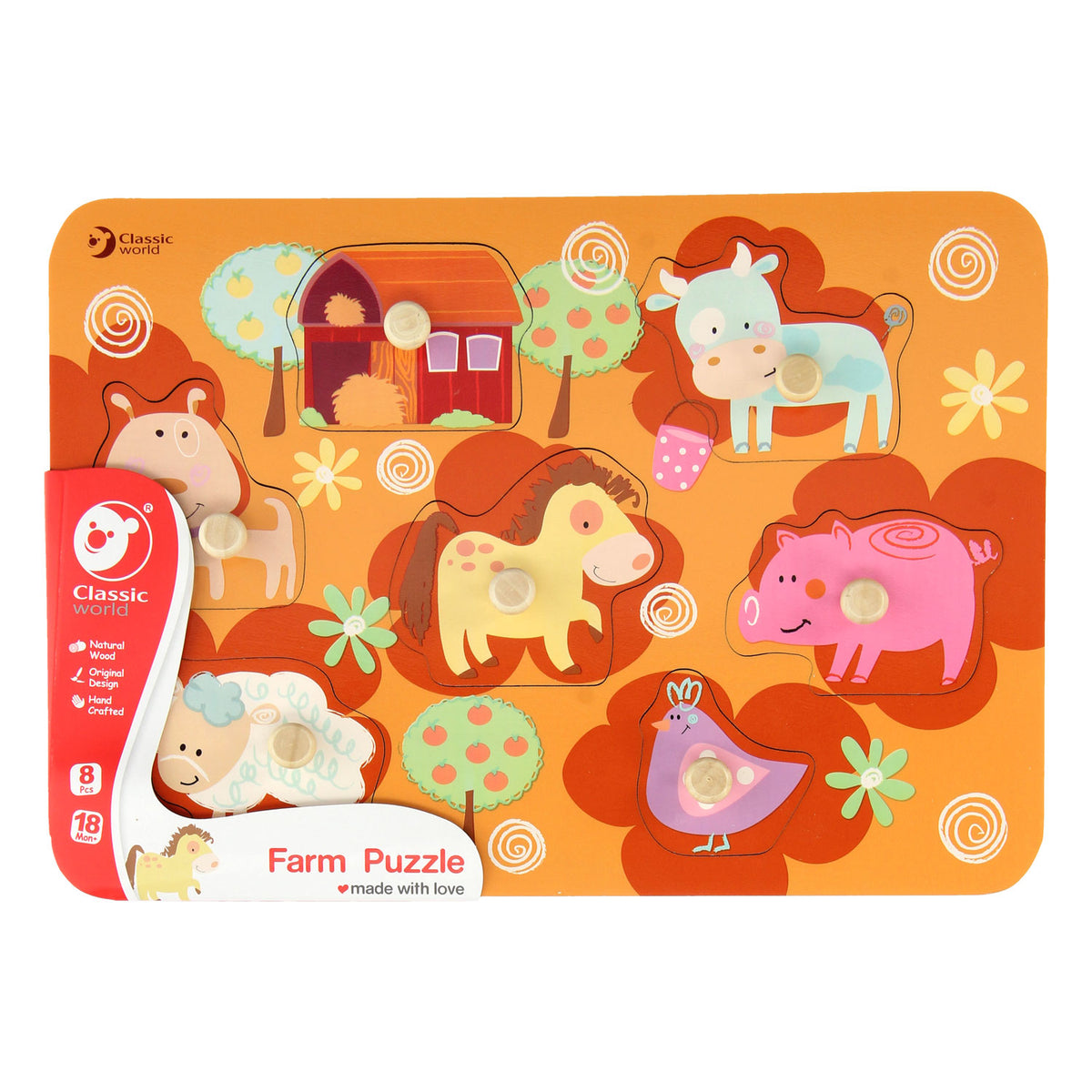 Klassisk World Wooden Stud Puzzle Farm