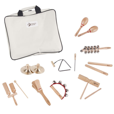 Klassiske verdensmusikinstrumenter med opbevaringstaske 9-delt