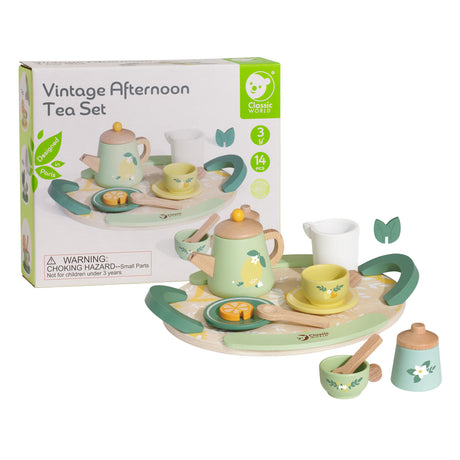 Klassisk World Wooden Vintage Tea Set med bakke, 14dlg.