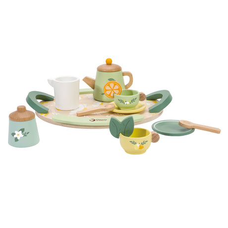 Klassisk World Wooden Vintage Tea Set med bakke, 14dlg.
