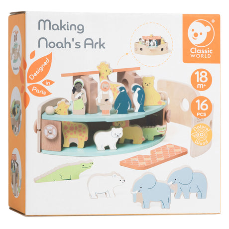 Klassisk verdenstræ Noah's Ark bådebyggesæt med dyr, 16 stk.