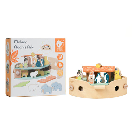 Klassisk verdenstræ Noah's Ark bådebyggesæt med dyr, 16 stk.