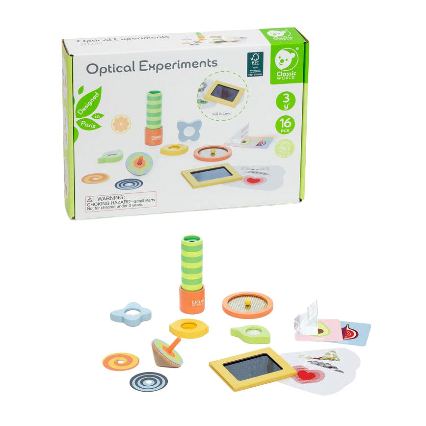 Lobbes toys bv classic world optiske eksperimenter legesæt i træ, 16 stk.