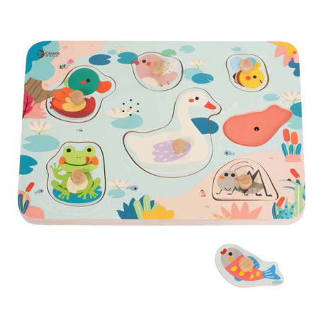 Classic world houten noppenpuzzel poel met geluid