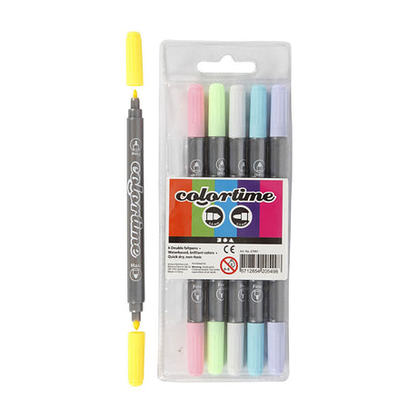 Creativ firma dobbeltsidede tuscher - pastelfarver, 6 stk.