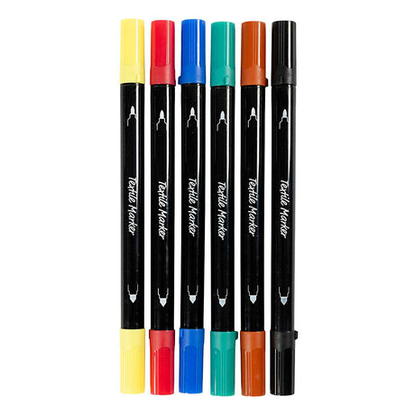 Creativ firma tekstil tuscher, stregbredde 2,3 + 3,6, standard farver, 6 stk 1 æske