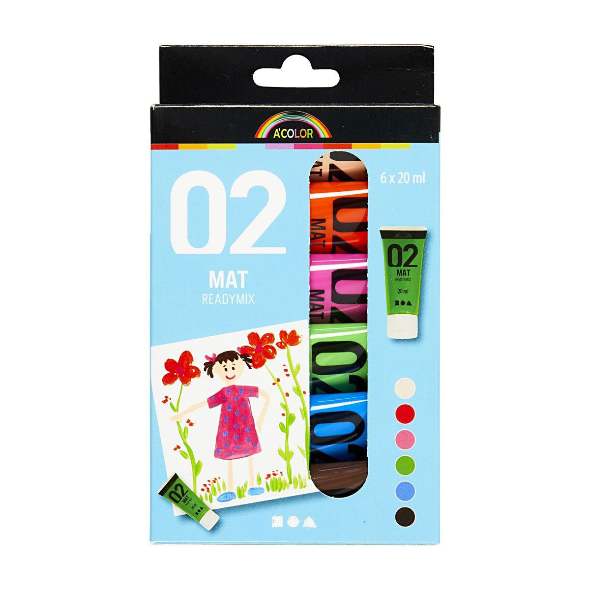 Creativ firma akrylmaling forskellige farver, 02 - mat, 6x20ml