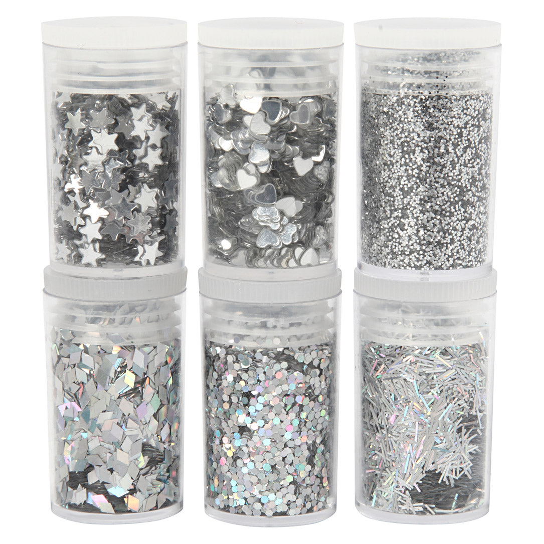 Creativ Company Glitter and Sequiner Silver, 6x5gr