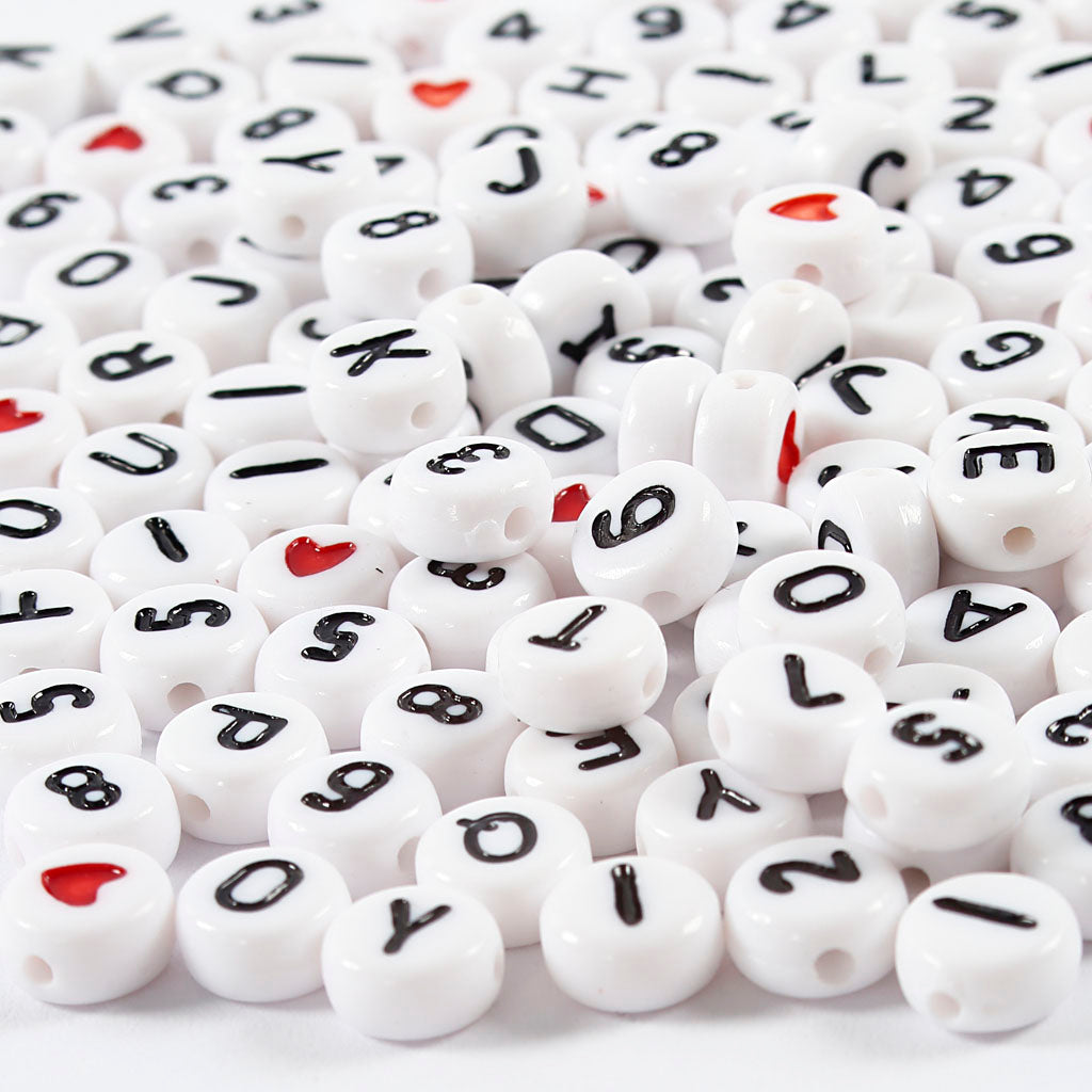 Creativ firma bogstavperler hvid 7mm, 200 stk.