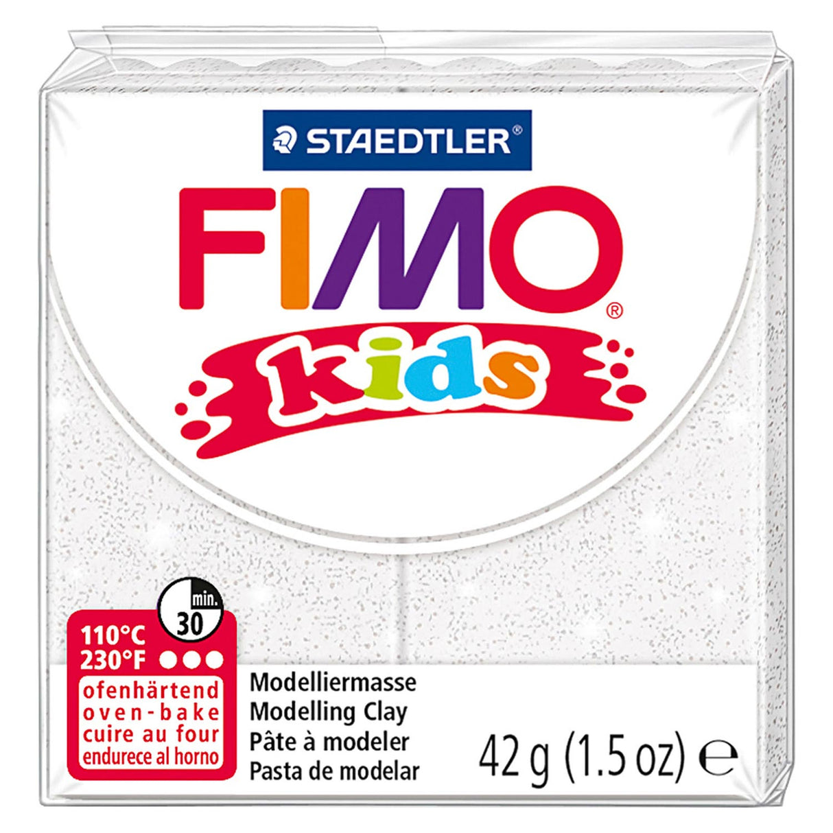 Fimo kids modeling clay hvid glitter, 42gr