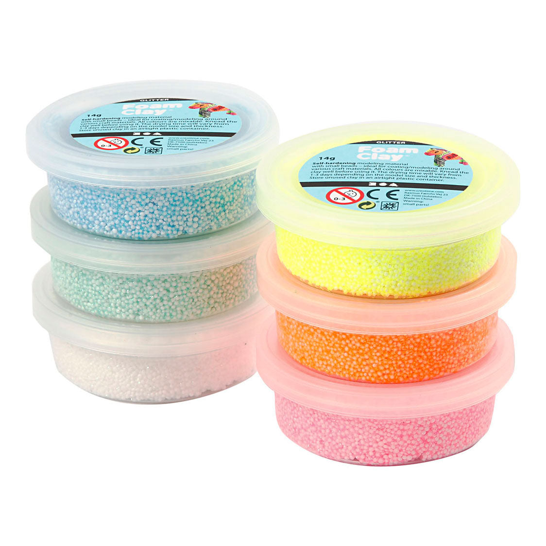 Foam clay ®, glitter, pastelfarver, 14 gr, 6 æske