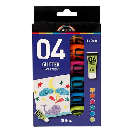 Creativ Company Børns akrylmalingsglitterfarve, 6x20ml