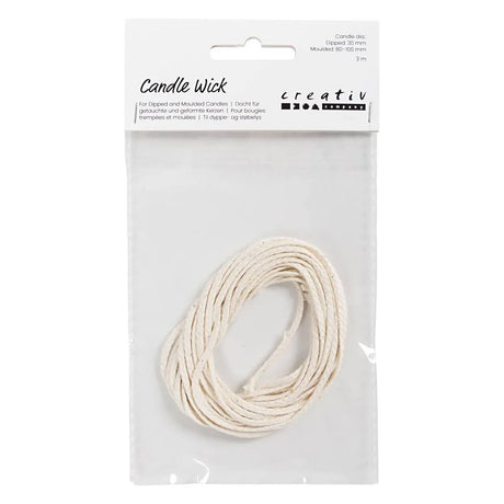 Creativ Company Wick for døbt (dias 22-30 mm) og støbt stearinlys (Slide 60-80 mm), 3 m