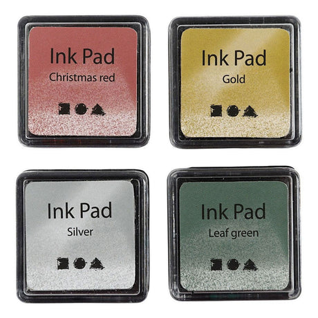 Creativ firma stempel blæk, guld, limegrøn, julerød, sølv, h: 2 cm, størrelse 3,5x3,5 cm, 4 stk 1 æske