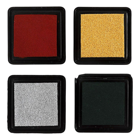 Creativ firma stempel blæk, guld, limegrøn, julerød, sølv, h: 2 cm, størrelse 3,5x3,5 cm, 4 stk 1 æske