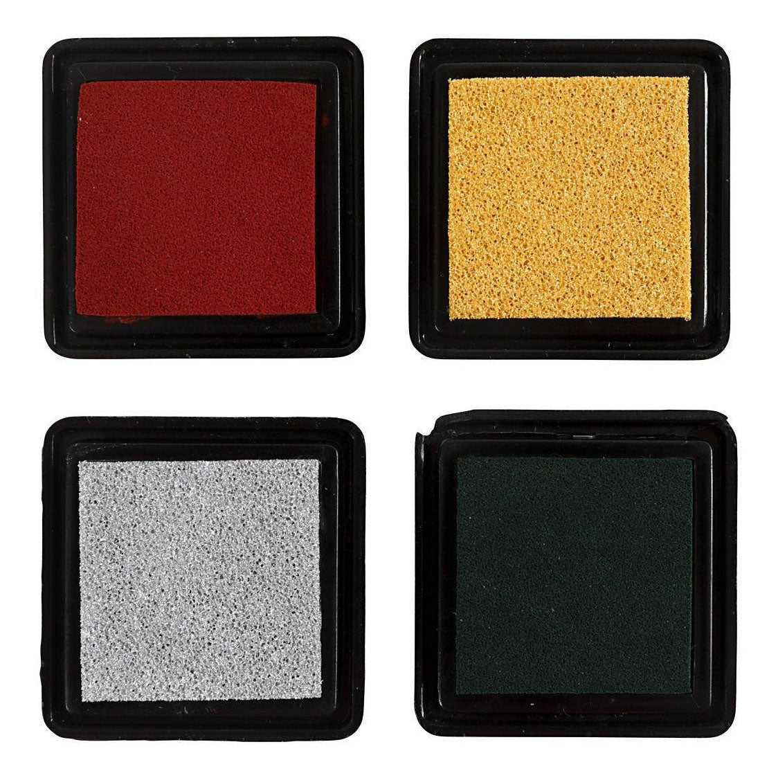 Creativ firma stempel blæk, guld, limegrøn, julerød, sølv, h: 2 cm, størrelse 3,5x3,5 cm, 4 stk 1 æske