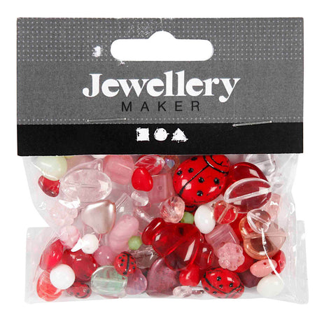 Creativ Company Glass Beads Diverse Love Beast, Heart, Leaves, 60 Grams