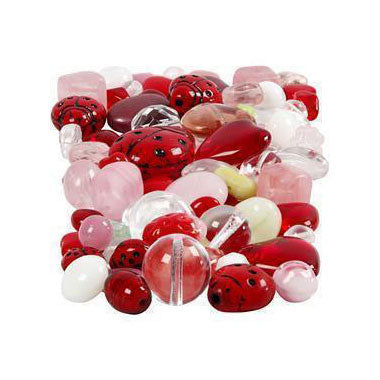 Creativ Company Glass Beads Diverse Love Beast, Heart, Leaves, 60 Grams