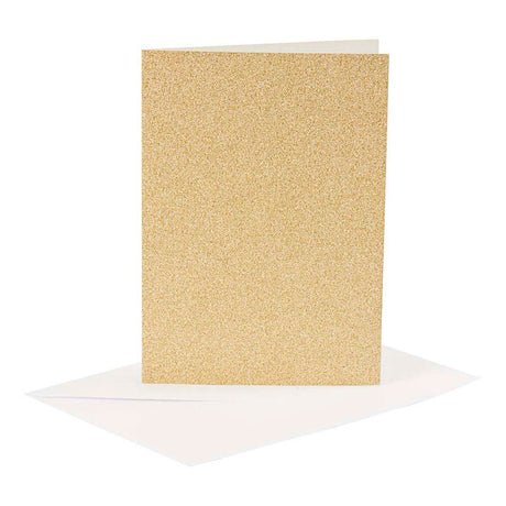 Creativ firmakort og kuverter, kortstørrelse 10,5x15 cm, kuvertstørrelse 11,5x16,5 cm, glitter, 120+250 gr, guld, 4 sæt 1 æske