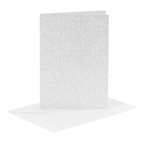 Creativ firmakort og kuverter, kortstørrelse 10,5x15 cm, kuvertstørrelse 11,5x16,5 cm, glitter, 120+250 gr, sølv, 4 sæt 1 æske