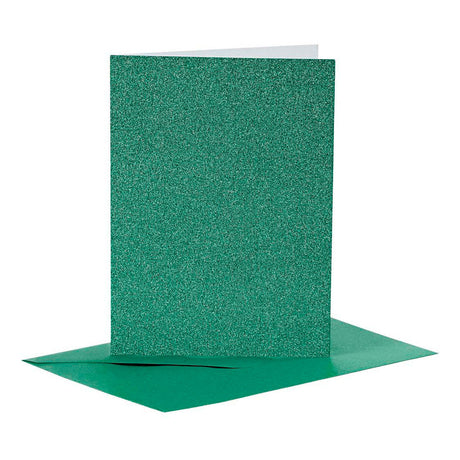 Creativ firmakort og kuverter, kortstørrelse 10,5x15 cm, kuvertstørrelse 11,5x16,5 cm, glitter, 110+250 gr, grøn, 4 sæt 1 æske
