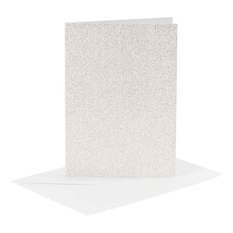 Creativ firmakort og kuverter, kortstørrelse 10,5x15 cm, kuvertstørrelse 11,5x16,5 cm, glitter, 120+250 gr, hvid, 4 sæt 1 æske