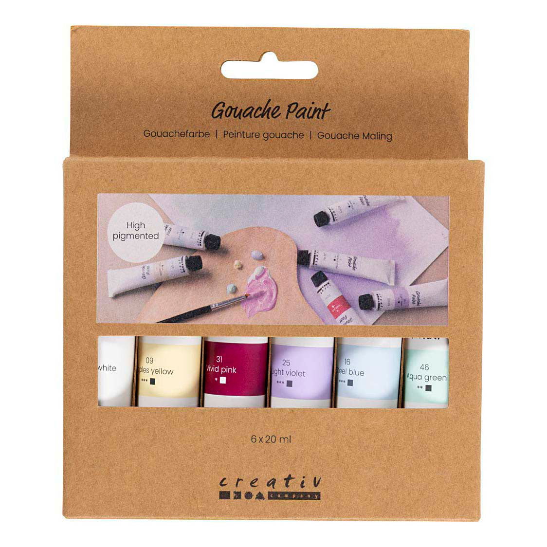 Creativ firma gouache maling pastelfarver - 6x20ml.