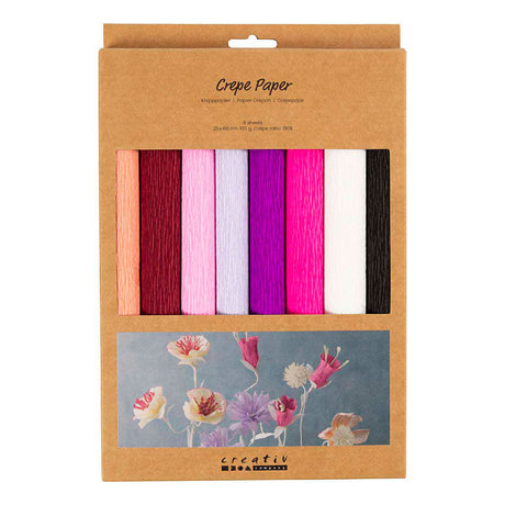 Creativ company crepepapir, ark 25x60 cm, crepeforhold: 180%, 105 gr, lilla pink harmoni, 8 ark 1 æske