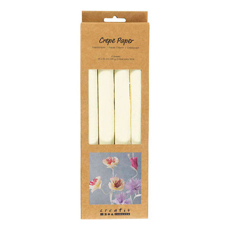 Creativ company crepepapir, ark 25x60 cm, crepeforhold: 180%, 105 gr, off white, 4 ark 1 æske