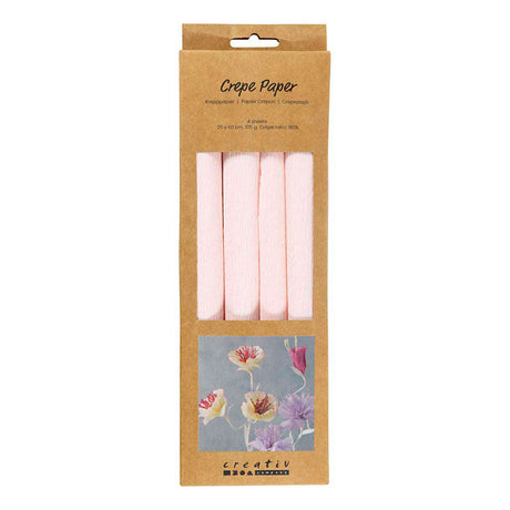 Creativ company crepepapir, ark 25x60 cm, crepeforhold: 180%, 105 gr, lys pink, 4 ark 1 æske