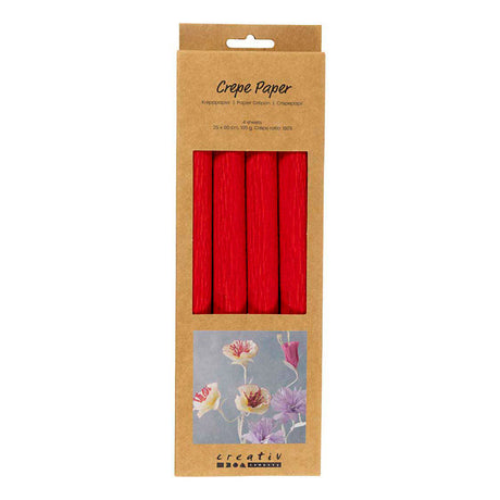 Creativ company crepepapir, ark 25x60 cm, crepeforhold: 180%, 105 gr, rød, 4 ark 1 æske