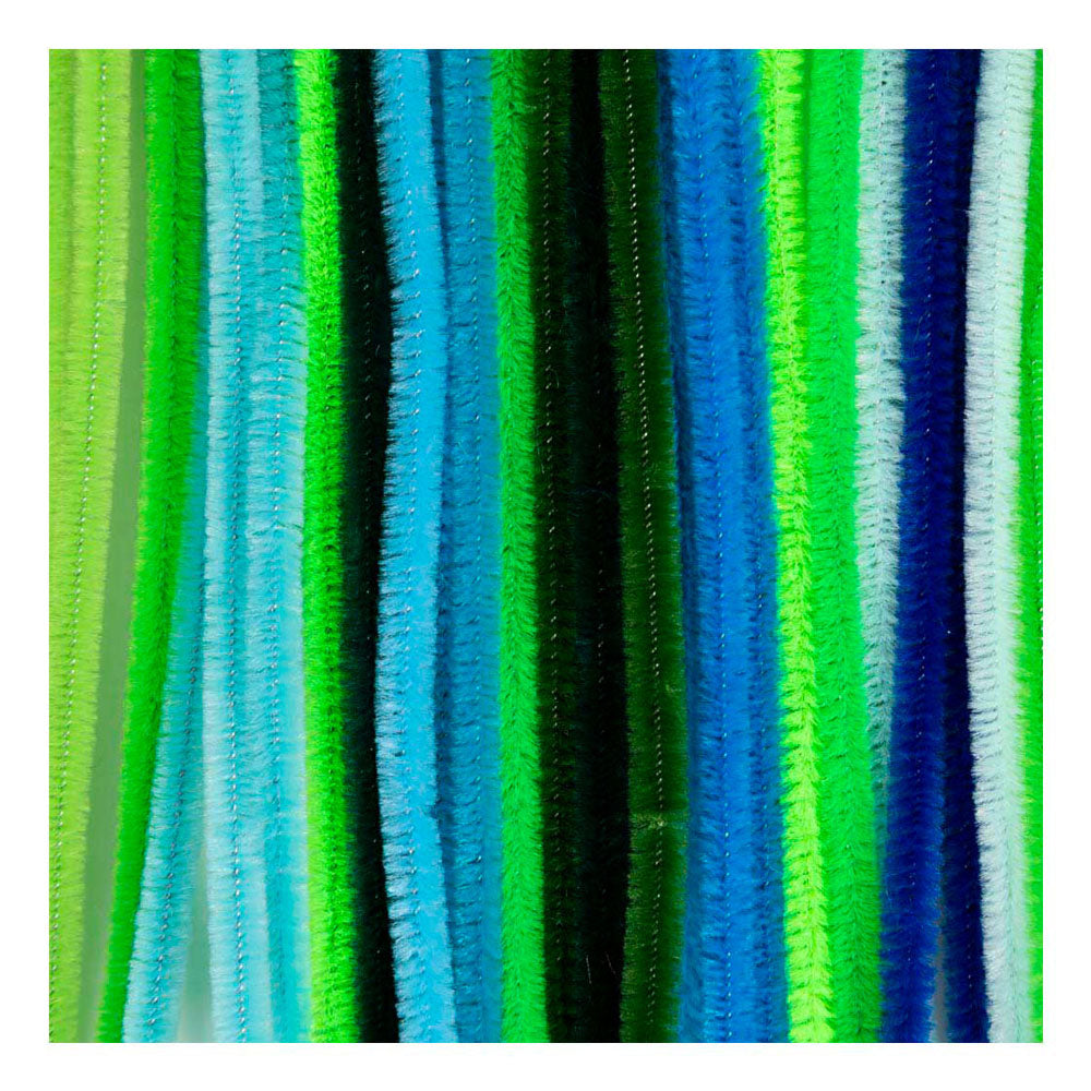 Creativ company chenille 6mm x 30cm grøn og turkis harmoni - 25 stk.