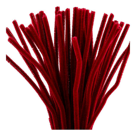 Creativ company chenille, l: 30 cm, tykkelse 6 mm, mørkerød, 50 stk. 1 æske