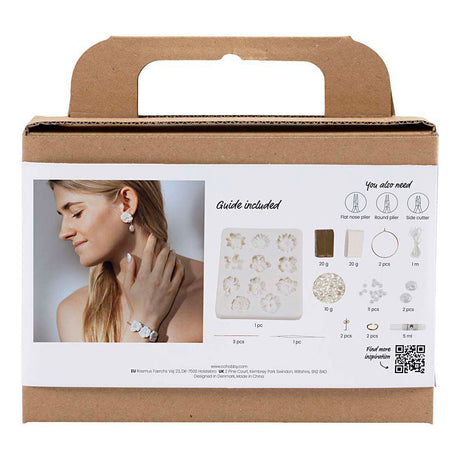 Creativ company mini hobbysæt smykker, øreringe, armbånd og halskæde med blomsterdesign, beige, lys beige, beige, 1 æske