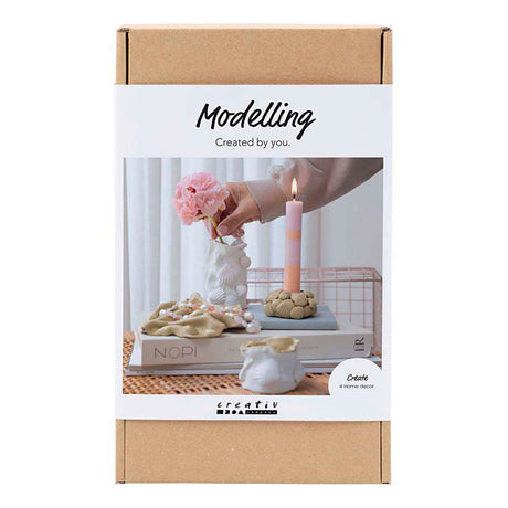 Creativ firmamodelleringshobbysæt, vaser og lysestager, beige, elfenben, råhvid, 1 æske